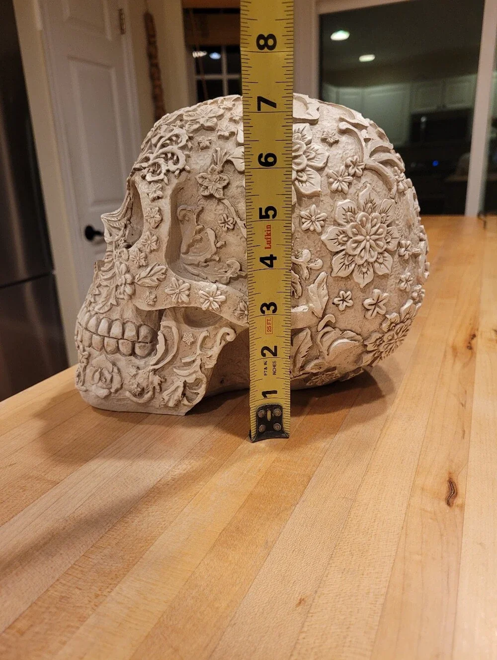 NEW Ornate Floral Carved Decorative Sugar Skull - Ivory